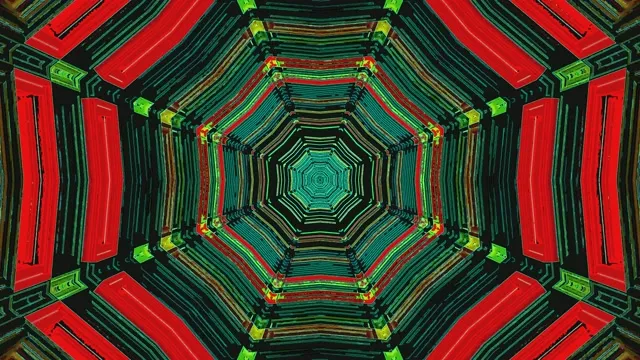 Red Green Neon Tunnel VJ Loop | 4K 60fps | Hypnotic Octagon Screensaver